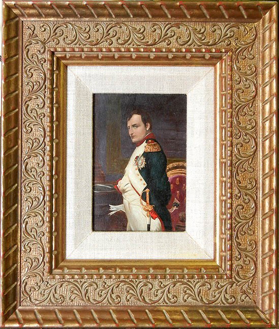 Continental School oil on board, portrait of Napol: Continental School oil on board, portrait of Napoleon, image size 5" x 3 1/2", frame size 11 1/2" x 10"