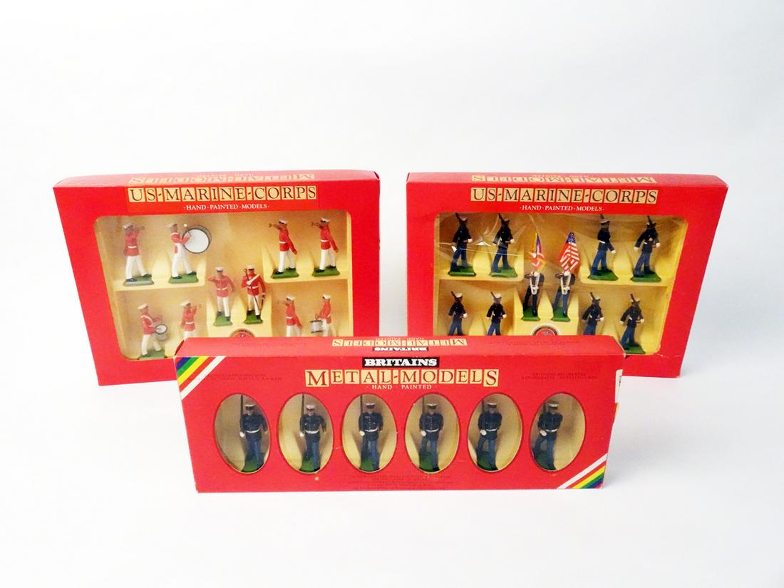 Three boxes of modern era Britains U.S. Marines metal soldiers in original boxes. (1 of 4)