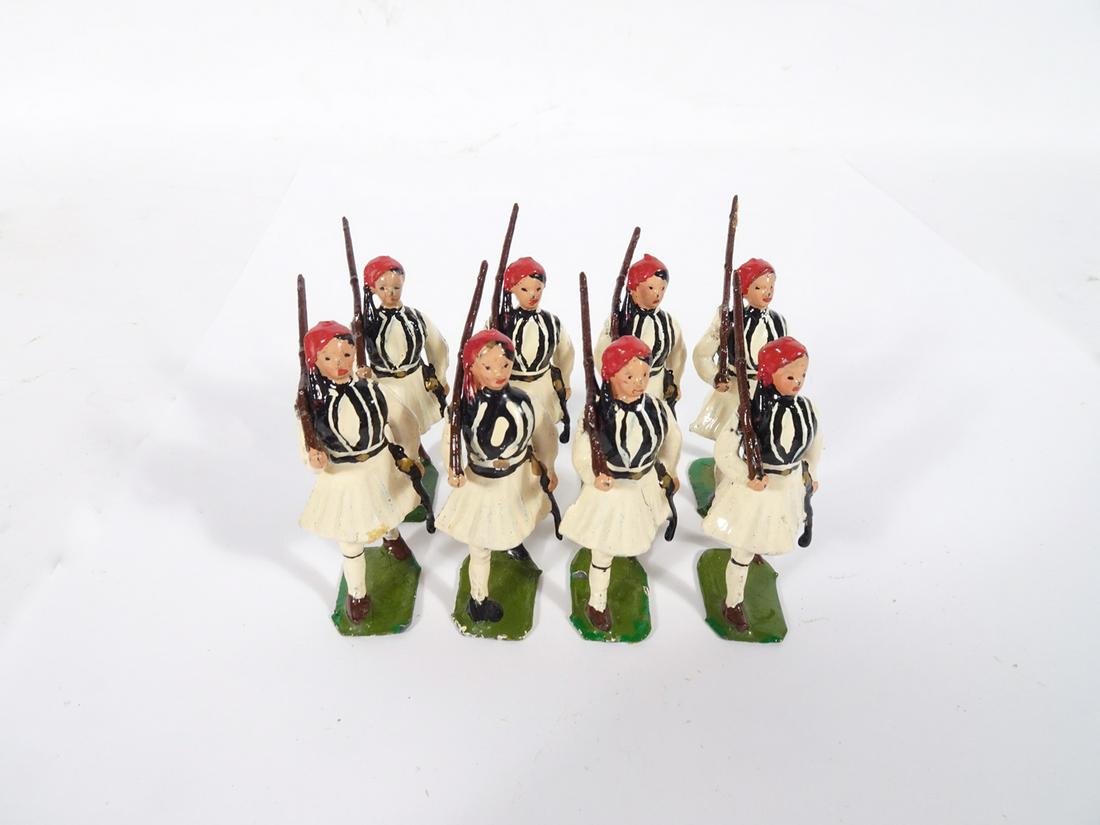 Eight 1960's Britains Co.  Greek Evzones metal figures. (1 of 3)