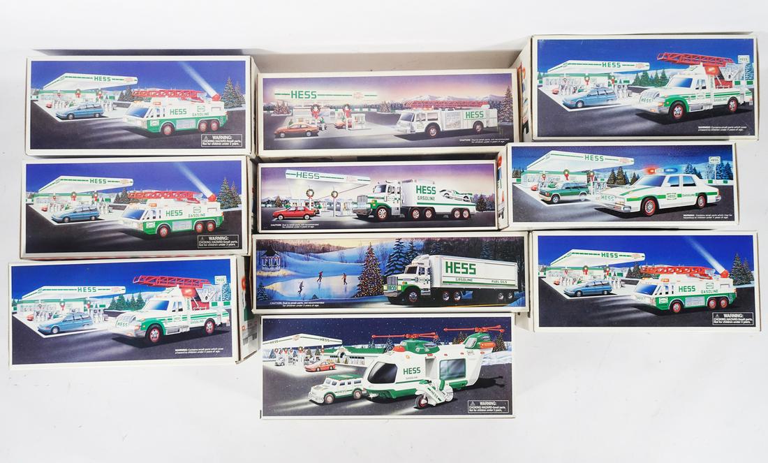 Ten 1980's-1990's Hess gas station trucks in original boxes. (1 of 2)