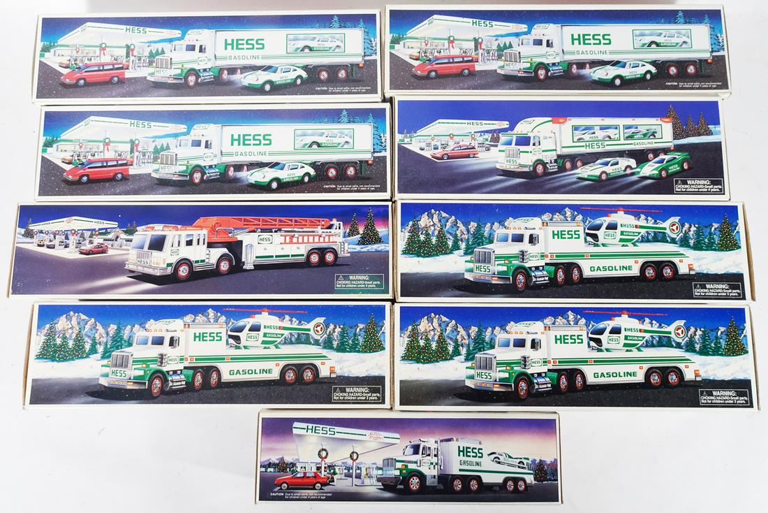 Nine 1990's-2000's Hess trucks in original boxes. (1 of 2)