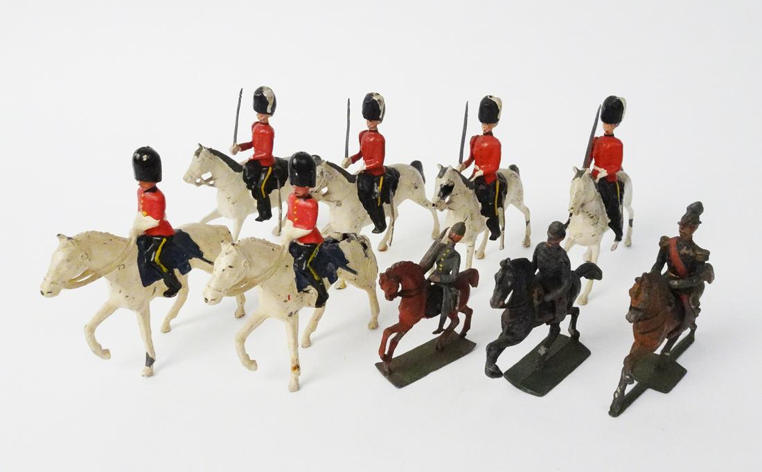 Six 1970's Britain style English military horsemen and three smaller extra horsemen. (1 of 4)