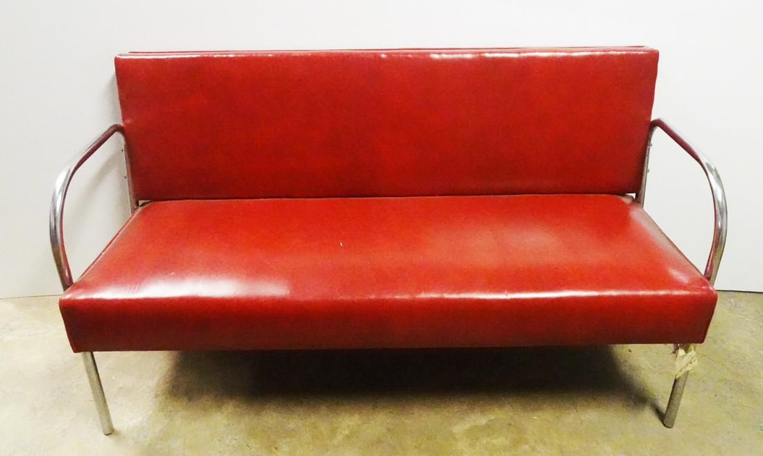Machine Age Red Naugahyde Settee (1 of 3)