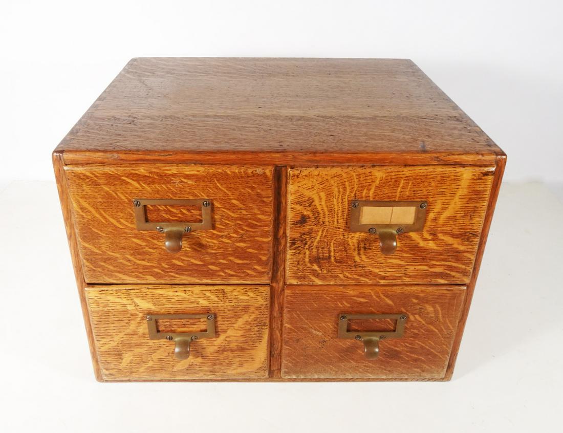 Antique Oak Four Drawer Card File Cabinet (1 of 3)