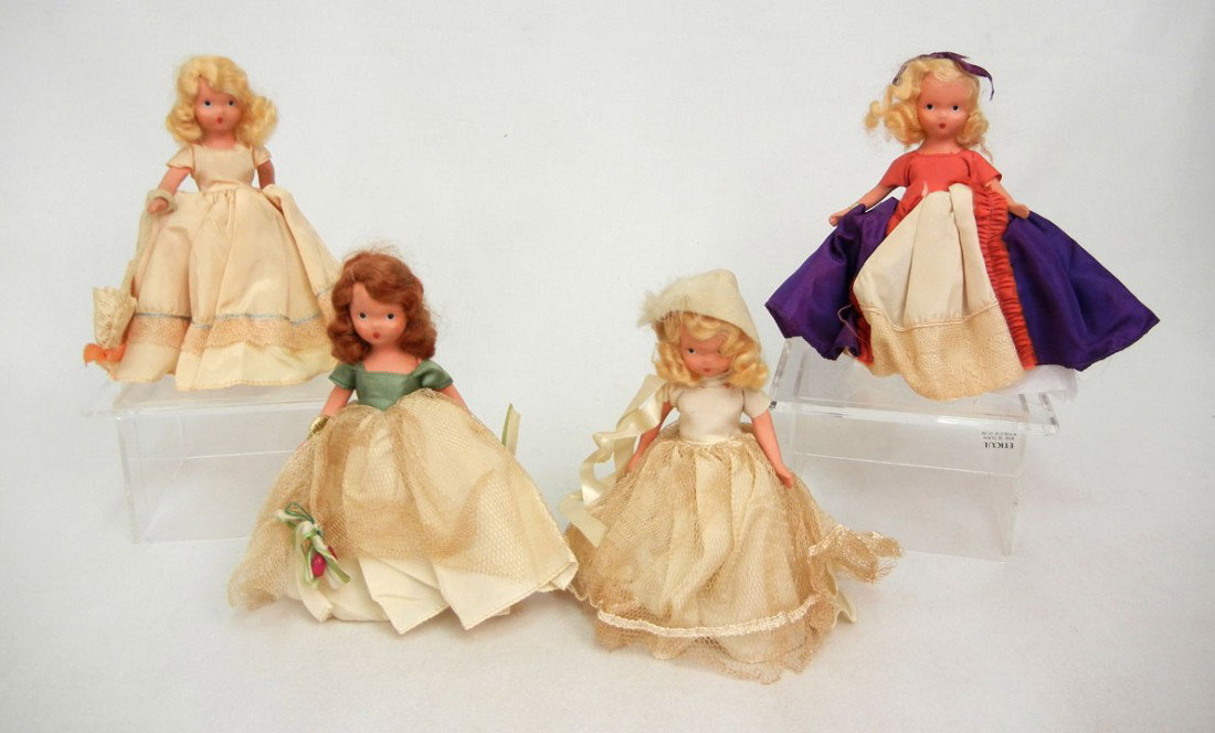 Four Nancy Ann Storybook dolls, 7", C.1930's-1940': Four Nancy Ann Storybook dolls, 7", C.1930's-1940's