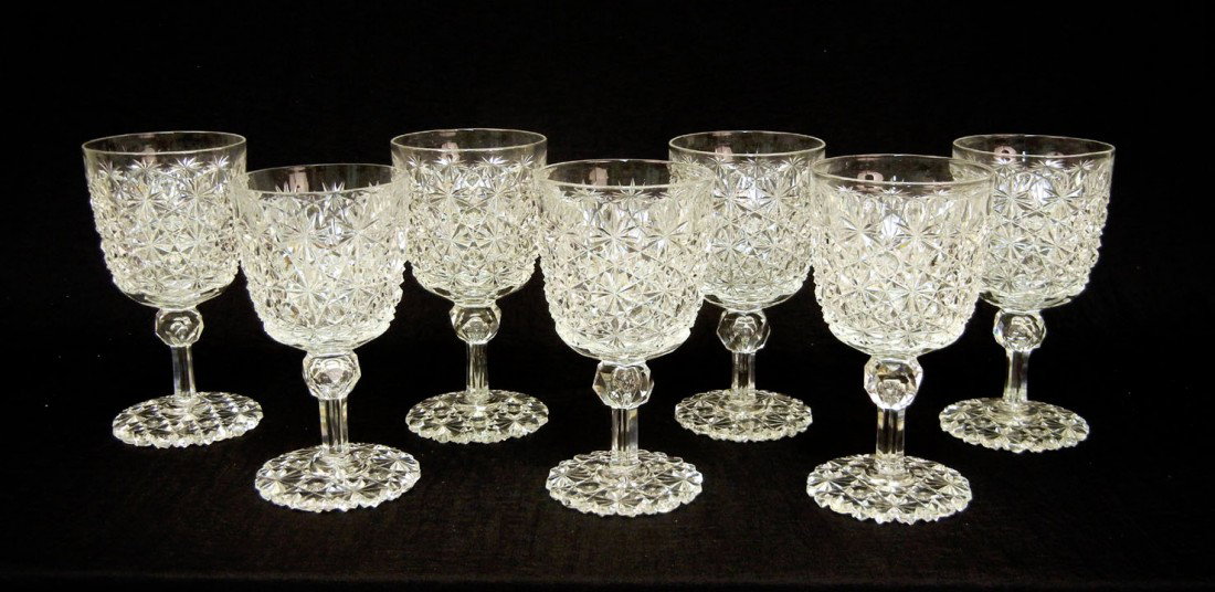 Set of seven American cut glass goblets, Russian cu: Set of seven American cut glass goblets, Russian cut, scalloped base, 6 1/4" high, early to mid 20th C.
