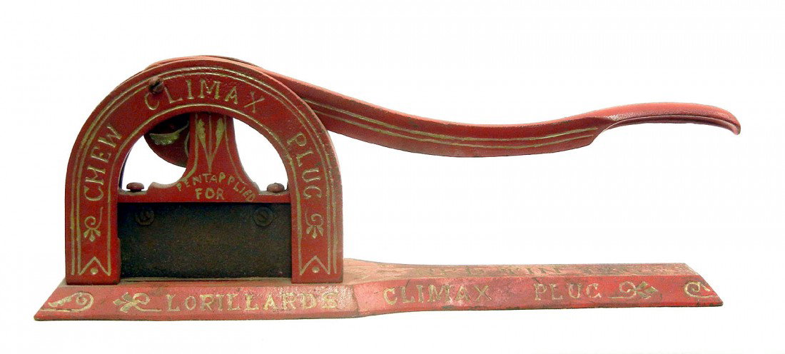 Cast iron tobacco cutter, made by Penn Hardware Co: Cast iron tobacco cutter, made by Penn Hardware Company, Reading, PA on bottom, 6 1/2" high x 17 1/4" across, C.1900