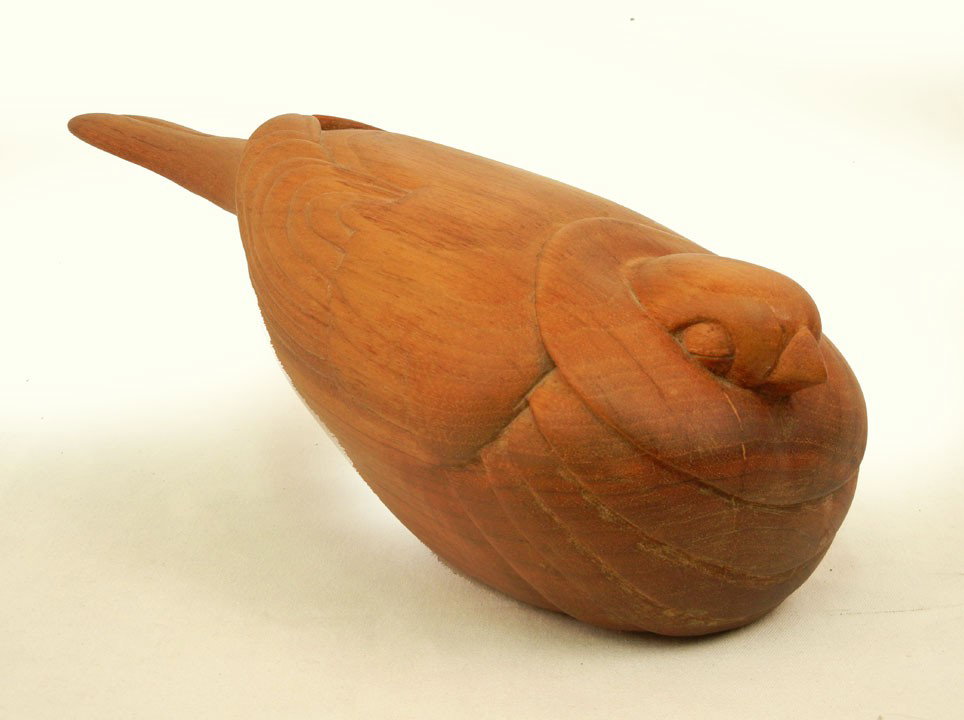 Artisan carved wooden dove by Timothy James Martin: Artisan carved wooden dove by Timothy James Martin, signed under wing, with additional artist information on bottom, 1983, 4 1/4" high x 13" across