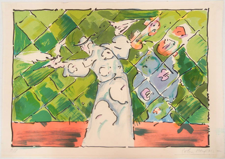 Peter Max artist's proof, serigraph, "Monk with Bi: Peter Max artist's proof, serigraph, "Monk with Birds", pencil signed lower right, 20th C. American, image size 19" x 26"