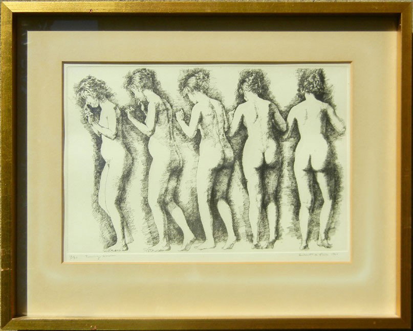 Herbert L. Fink etching "Turning Woman", signed lo: Herbert L. Fink etching "Turning Woman", signed lower right, 20th C. American, image size 12 1/2" x 17 3/4", frame size 19 3/4" x 25 1/2