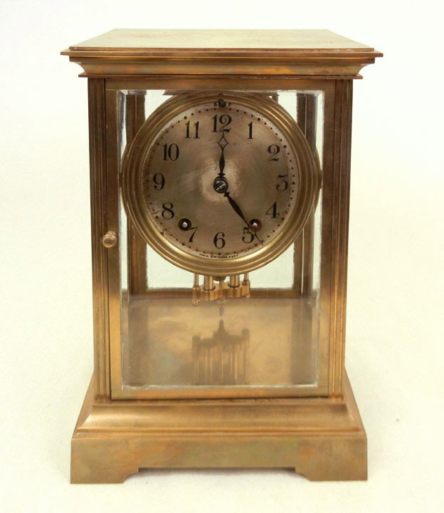 Seth Thomas carriage clock, brass and glass case,: Seth Thomas carriage clock, brass and glass case, with key and pendulum, working condition