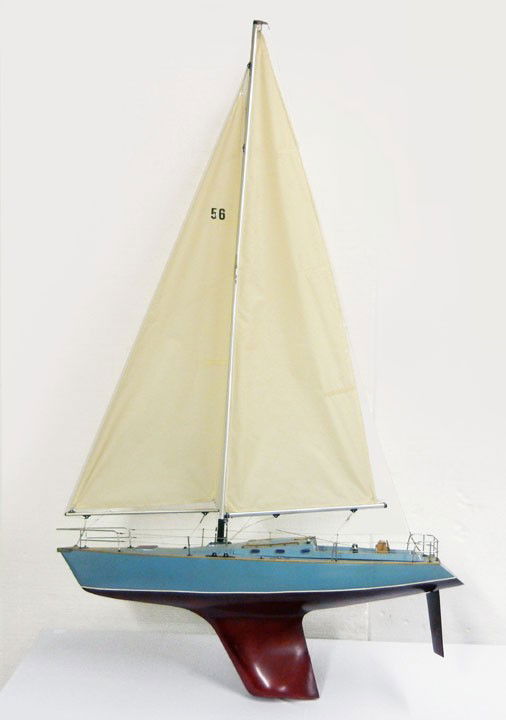 Pond boat, remote controlled "Fair Wind" sailboat,: Pond boat, remote controlled "Fair Wind" sailboat, mid 20th C., 61" from bottom of center board to top of sail x 37" x 8 3/4