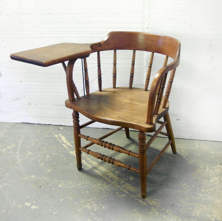 Writing arm Windsor chair, C.1860, 29" x 26" x 27: Writing arm Windsor chair, C.1860, 29" x 26" x 27