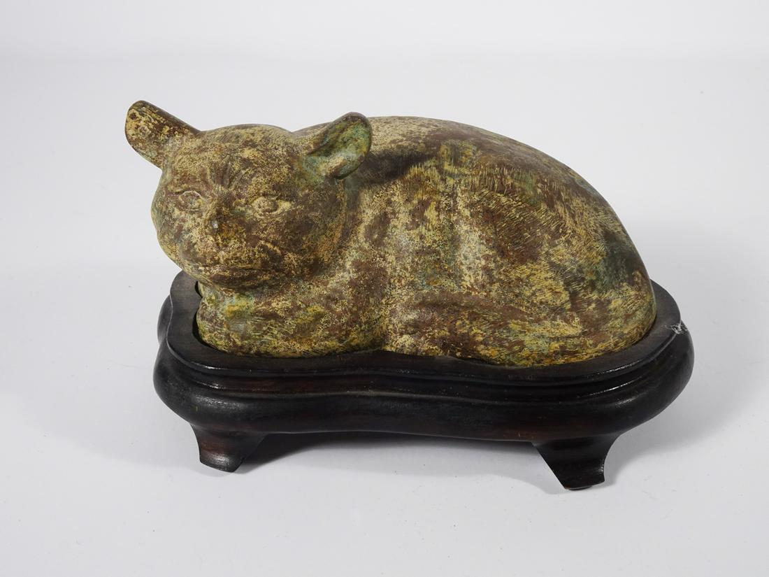Chinese Bronze Recumbant Cat Figure (1 of 3)