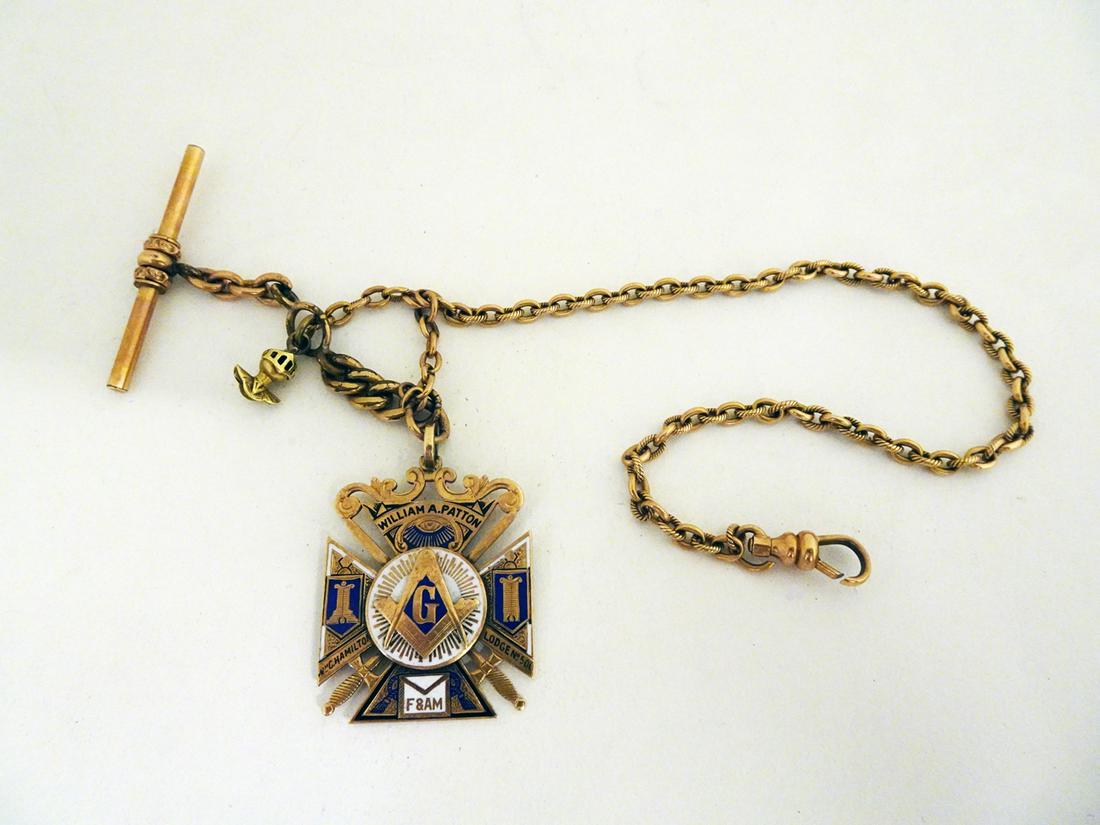 William A Patton 10k Masonic Watch Fob and Chain (1 of 3)