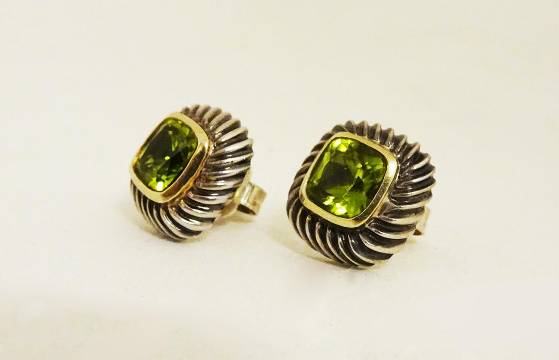 David Yurman Peridot Sterling and Gold Earrings (1 of 2)