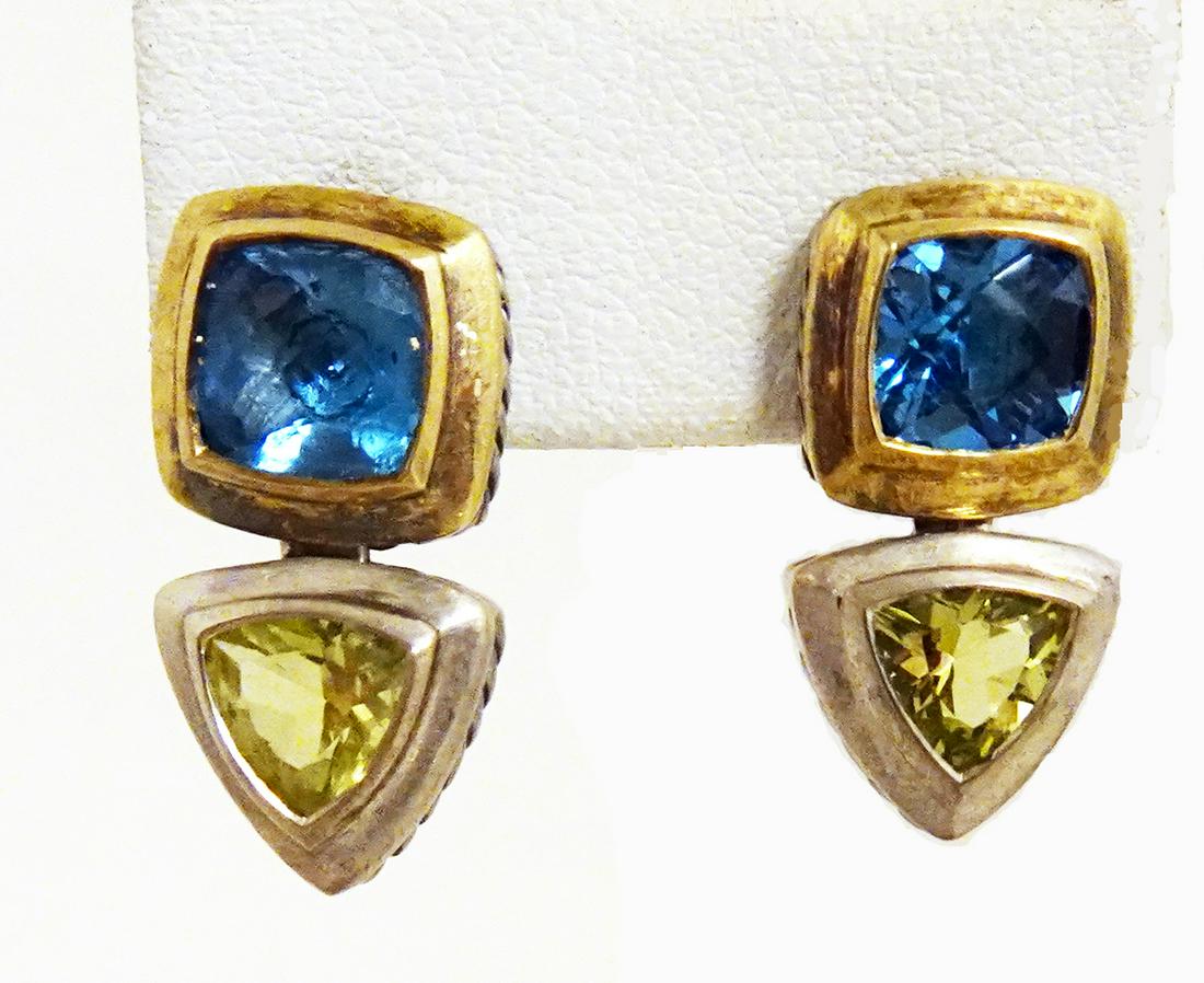 David Yurman Sterling and Gold Topaz Quartz Earrings (1 of 2)
