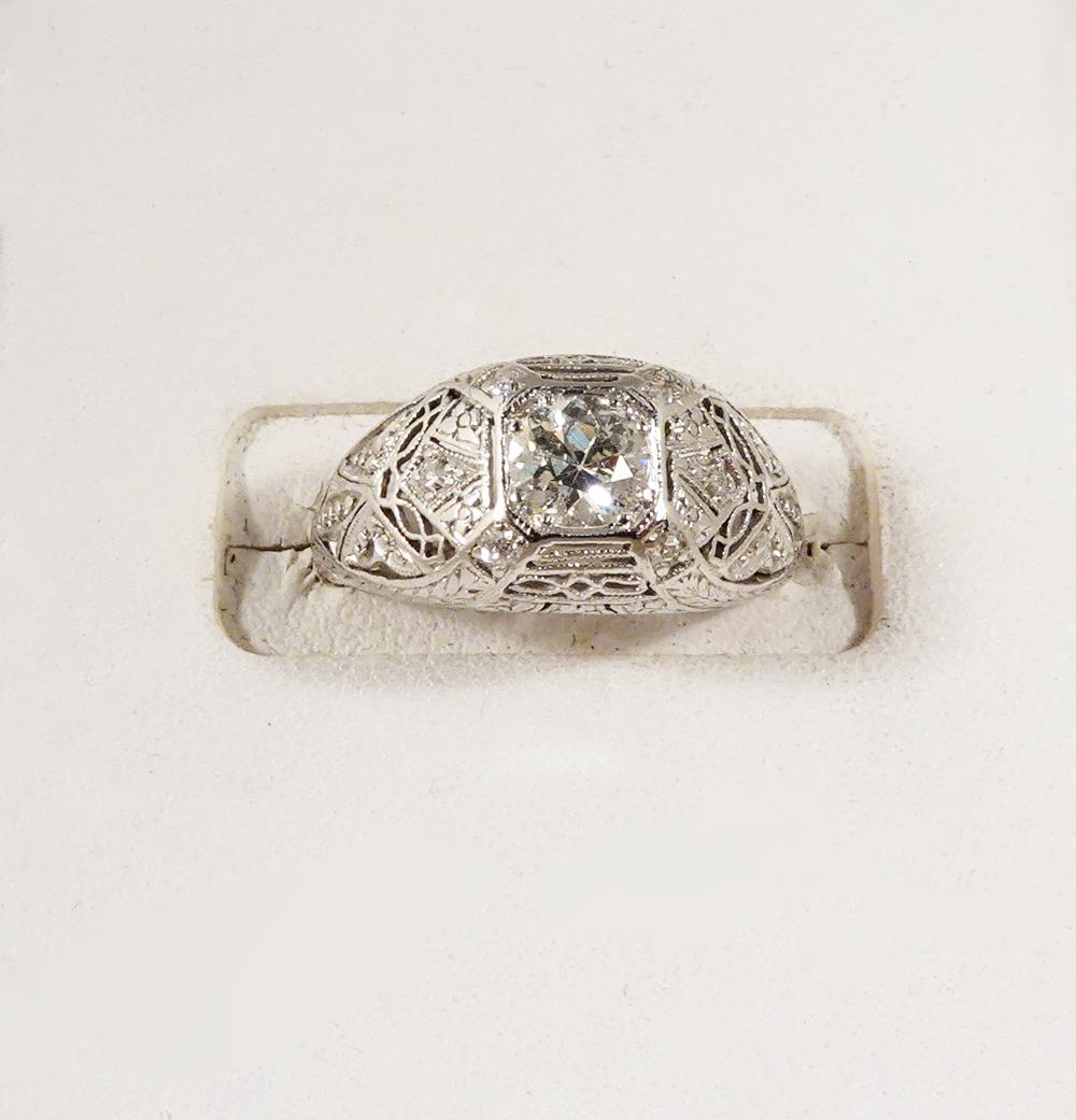 Antique Platinum Filagree Dome Diamond Ring (1 of 3)