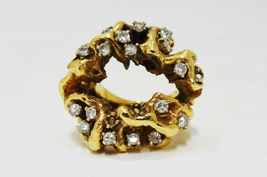 Freeform Diamond 14K Heavy Yellow Gold Ring (1 of 2)