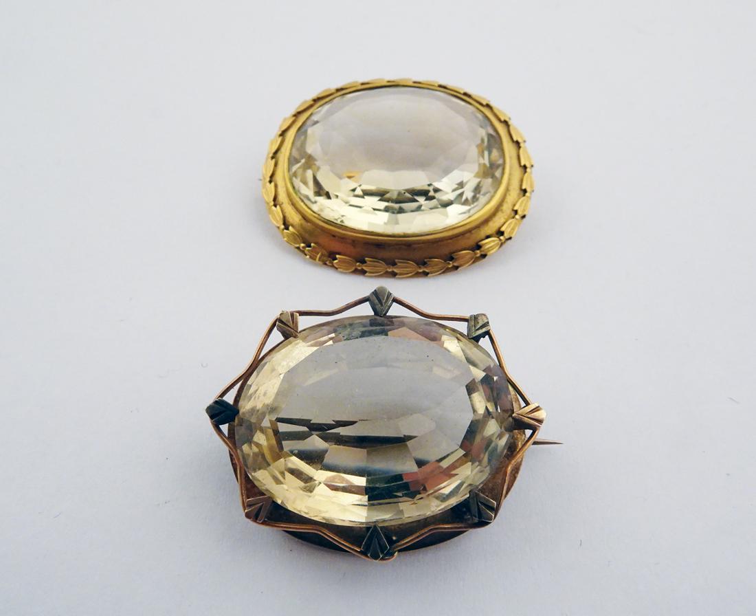 Two 14K Gold Yellow Quartz Brooches (1 of 2)