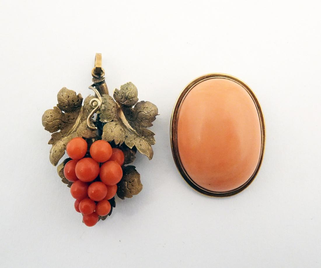 Two 14K Gold and Coral Pins/Pendants (1 of 2)