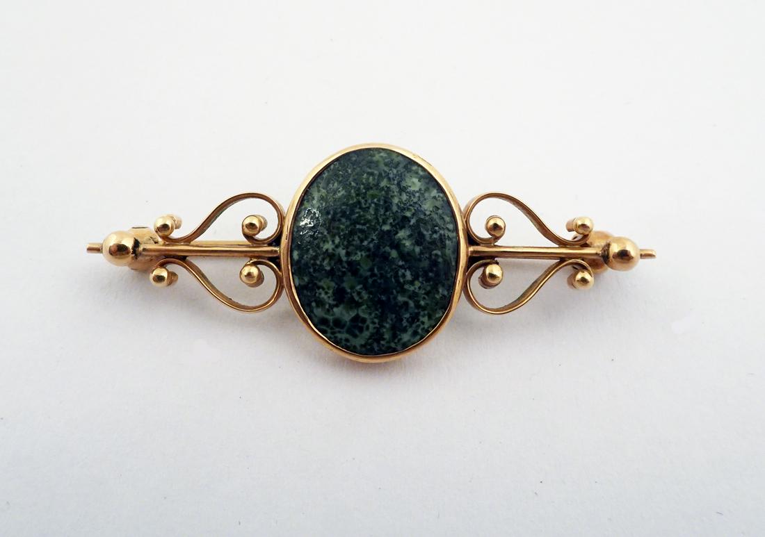 14K Gold Moss Agate Bar Pin (1 of 2)