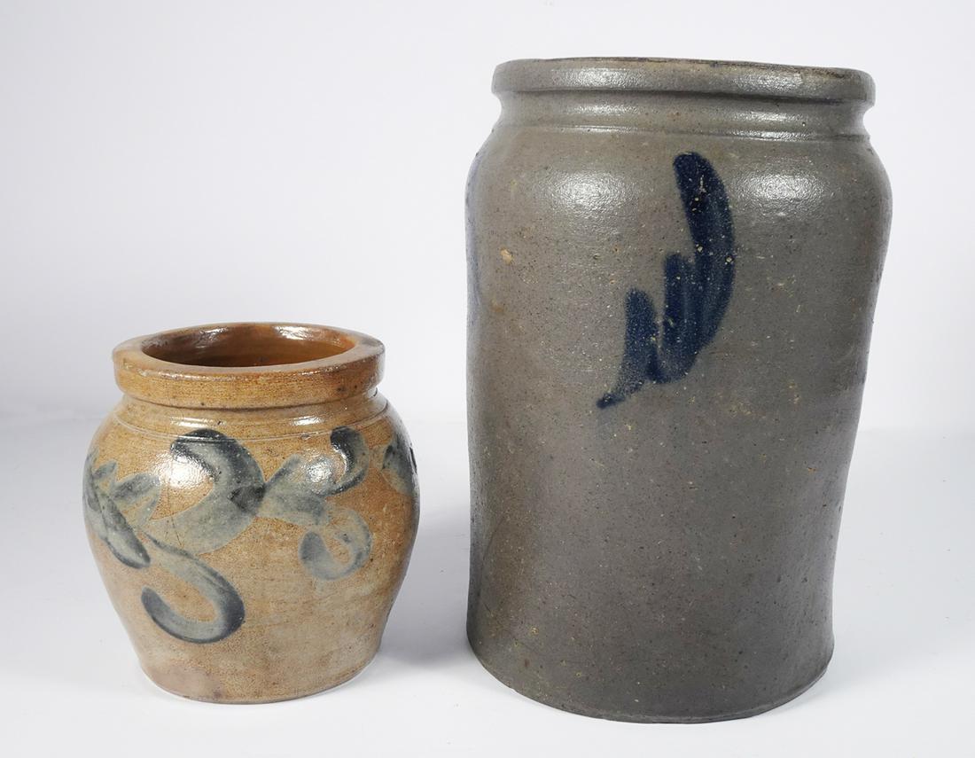 Decorated Salt Glaze Stoneware Crocks (1 of 2)