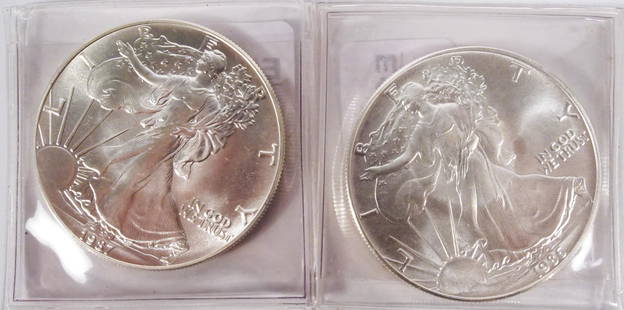 1986 and 1987 Silver American Eagles: 1986 and 1987 Silver American Eagles .999 Fine one oz. silver