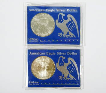 Two 1996 Silver American Eagles: Two 1996 Silver American Eagles. .999 fine silver. Littleton Coin Co.