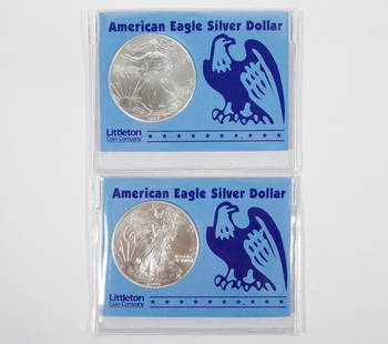 Two 1999 Silver American Eagles: Two 1999 Silver American Eagles. .999 fine silver. Littleton Coin Co.