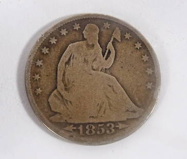 1853 Seated Liberty Half Dollar: 1853 Seated Liberty half dollar with Arrows and Rays