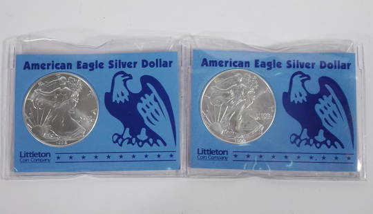 1998 and 1999 Silver American Eagles: 1998 and 1999 Silver American Eagles. .999 fine silver. Littleton Coin Co.