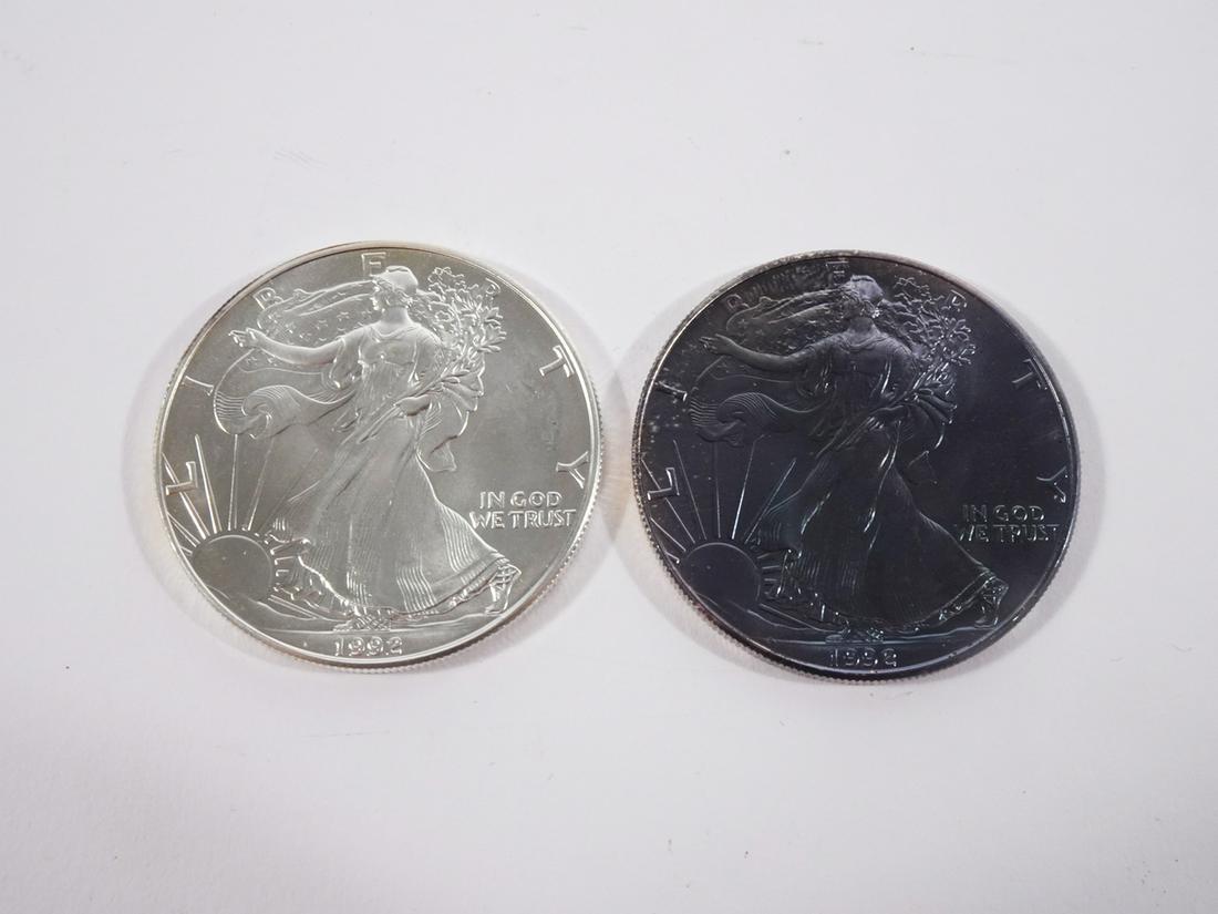 Two 1992 Silver American Eagles (1 of 2)