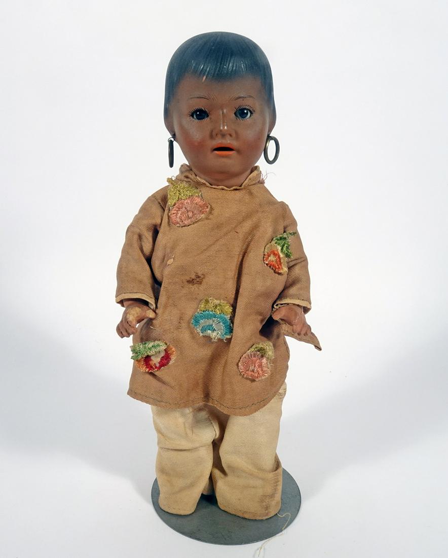 Heubach Koppelsdorf gypsy doll: Heubach Koppelsdorf gypsy doll, 8", open mouth with teeth, brown sleep eyes, hoop earrings, five piece body, marked on back of head Heubach Koppelsdorf 452 15/0, all original