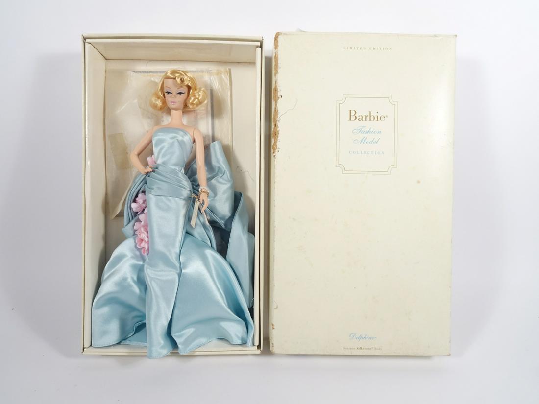 Silkstone Barbie "Delphine" Fashion Model Collection: Silkstone Barbie "Delphine" Fashion Model Collection, mint with box showing wear, opened to photo, appears never displayed