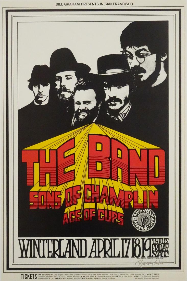 The Band Concert Poster: The Band concert poster, Bill Graham Presents BG-169, The Band, Sons of Champlin and Ace of Cups, April 17-19, 1969, Winterland Ballroom, San Francisco, CA., original 1st printing, Randy Tuten artist 