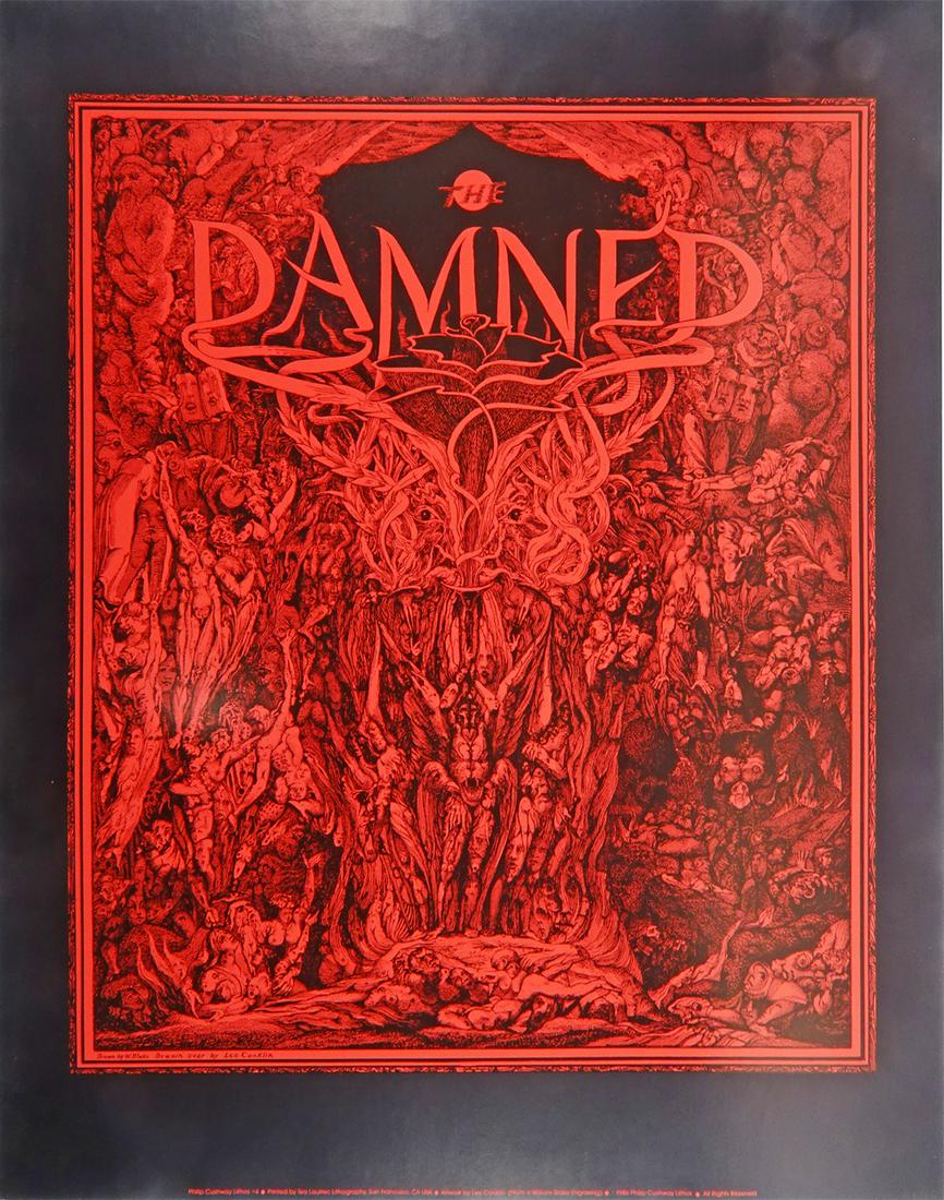 The Damned Promotional Band Poster: The Damned Promotional band poster, 1986 Philip Cushway Lithos PCL #4, original printing, Lee Conklin and William Blake artists, 28" high x 22"