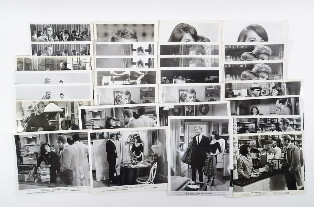 Love With The Proper Stranger Movie Stills: Twenty-eight piece original 8" high x 10" black and white movie stills grouping from the 1963 movie Love With The Proper Stranger starring Steve McQueen and Natalie Wood