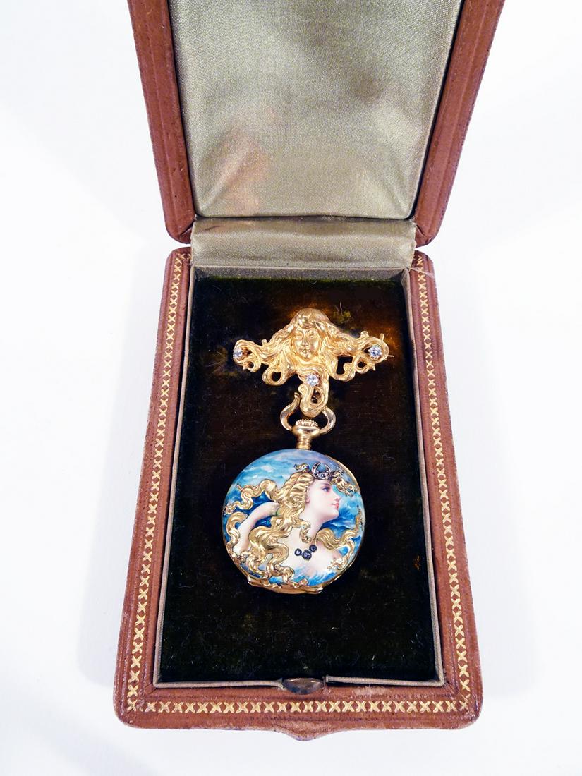 Art Nouveau Smith Patterson & Co. Brooch Enameled 14K Gold Watch (1 of 3)