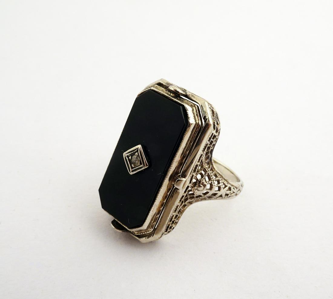 Onyx Diamond/Cameo Flip 14K Gold Ring (1 of 2)