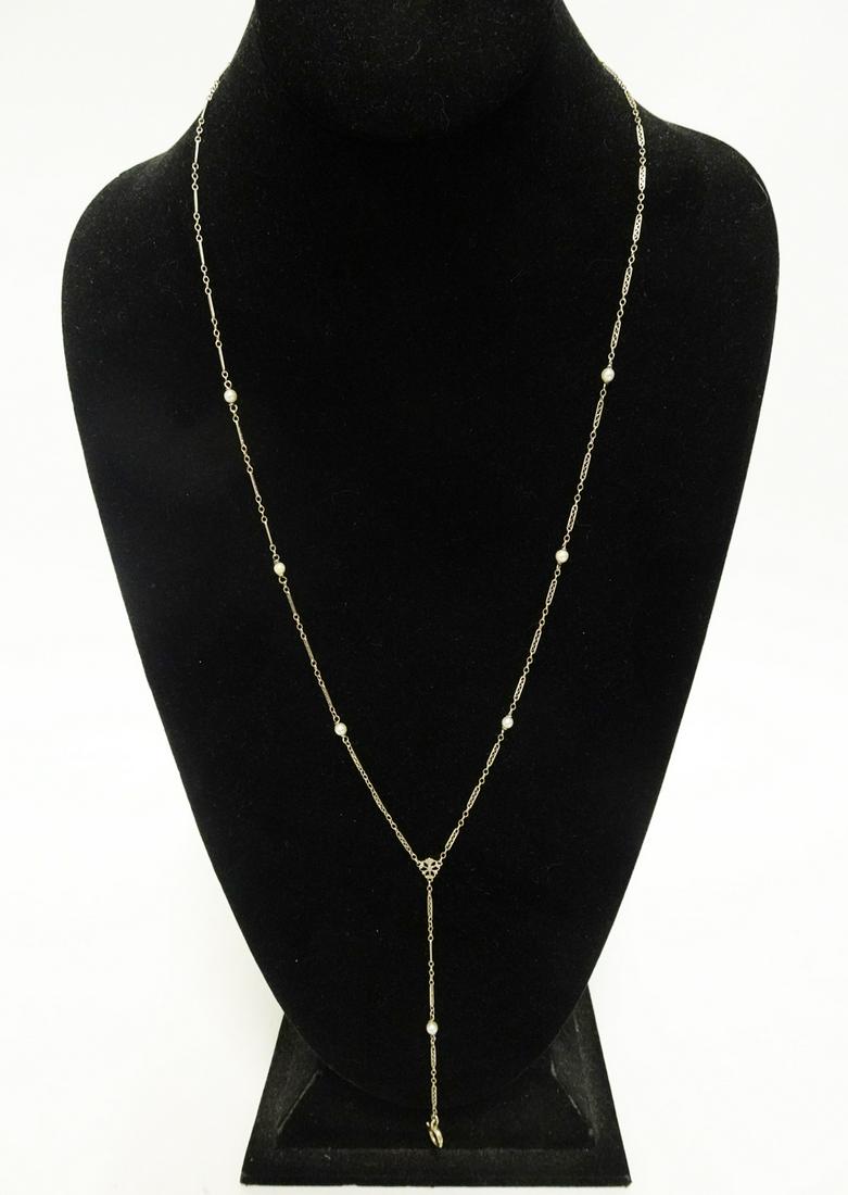Lorgnette Chain 14K White Gold with Pearls (1 of 1)