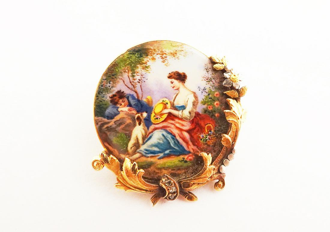Antique Enamel 14K Gold Pin (1 of 2)