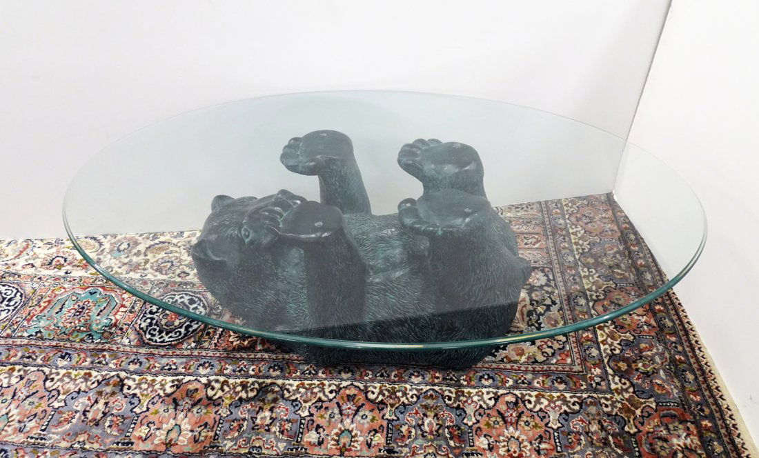 Metal bear table with glass top (1 of 2)