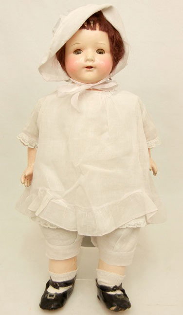 Effanbee "Rosemary" 20" composition doll, cloth bod: Effanbee "Rosemary" 20" composition doll, cloth body, sleep eyes, open mouth with teeth, with additional dress, marked on back "Effanbee, Rosemary, Walk, Talk, Sleep, Made in USA"