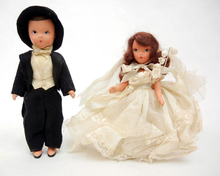 Two Nancy Ann Storybook dolls including bride and g: Two Nancy Ann Storybook dolls including bride and groom 6" and smaller