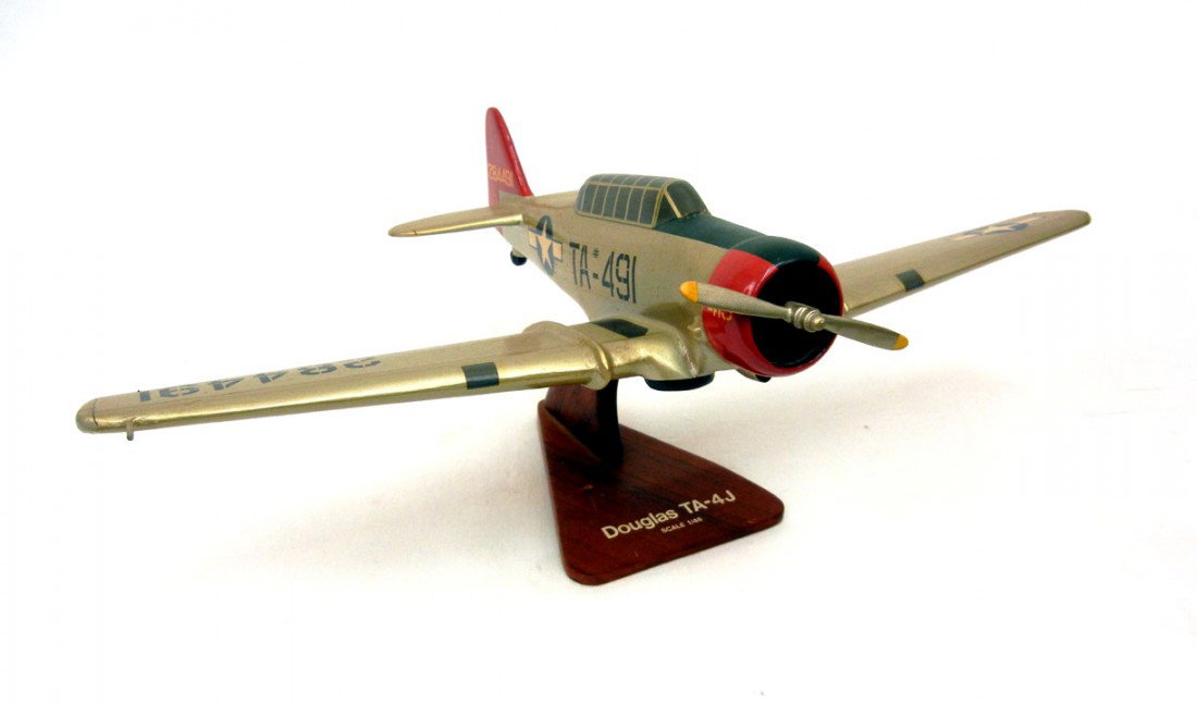 Scale model plane on wooden stand "Douglas TA-4J",: Scale model plane on wooden stand "Douglas TA-4J", scale 1/48, with stand 6 1/2" high x 16"