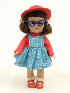 1956 Vogue Ginny straight leg walker: 1956 Vogue Ginny straight leg walker, original red and blue outfit, 8"