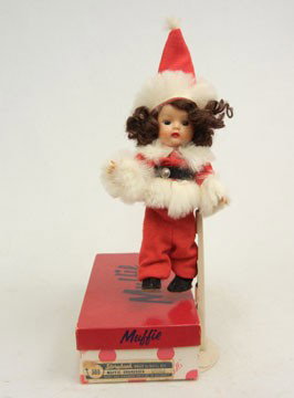Mint in box Nancy Ann Storybook 8" strung Muffie,: Mint in box Nancy Ann Storybook 8" strung Muffie, in rare original santa outfit