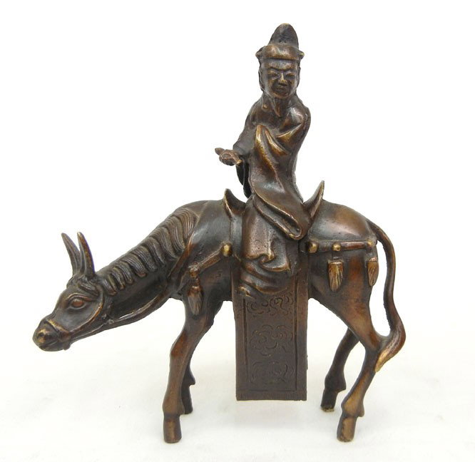 Bronze donkey with rider, two piece, 8 5/8" high: Bronze donkey with rider, two piece, 8 5/8" high