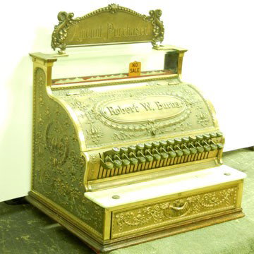 National Cash Register #356312 "Robert W. Burns" o: National Cash Register #356312 "Robert W. Burns" on front plate, brass plated, 22 1/2" x 21 1/2" x 16"